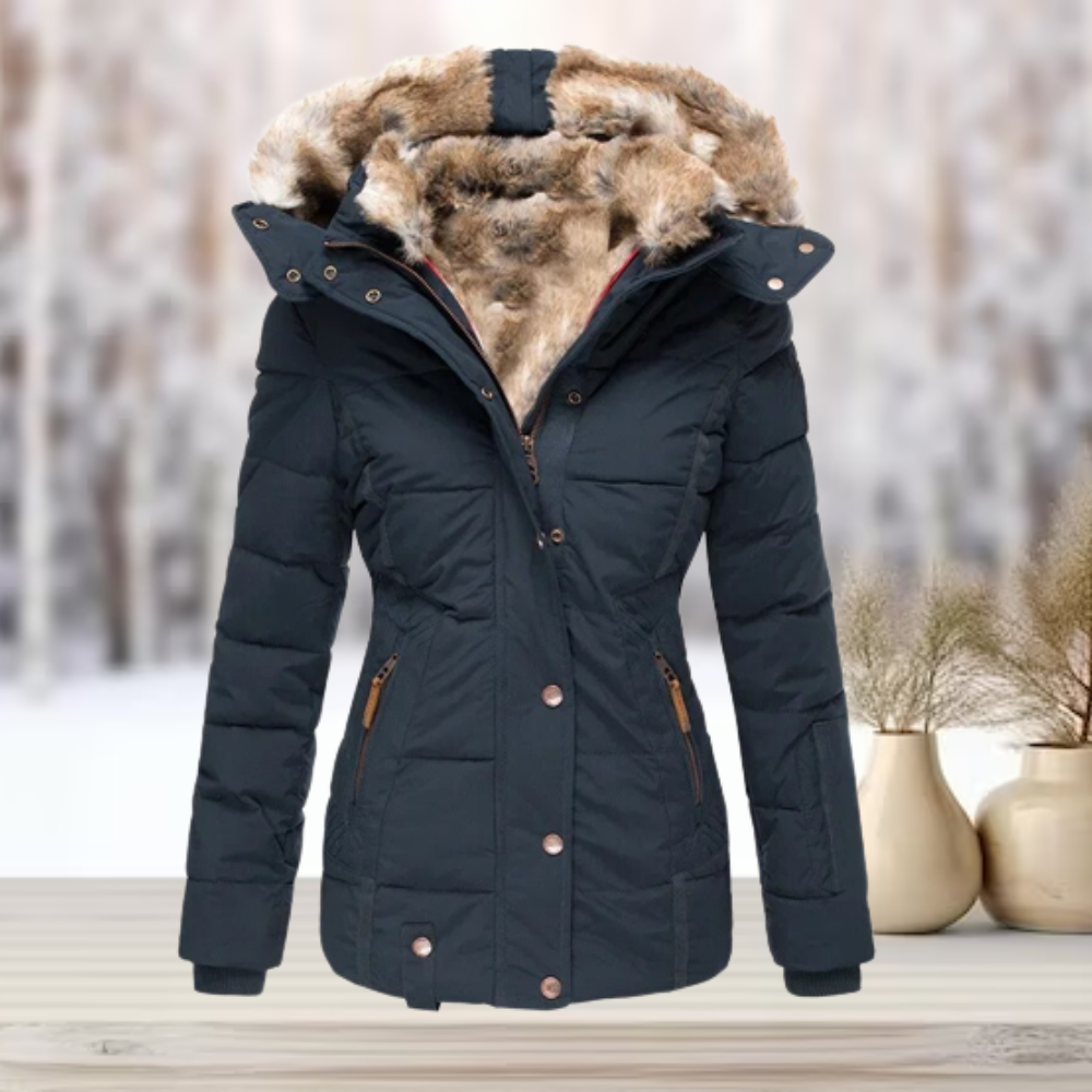 Elarova | Elegante Winterjacke mit Pelz und Kapuze