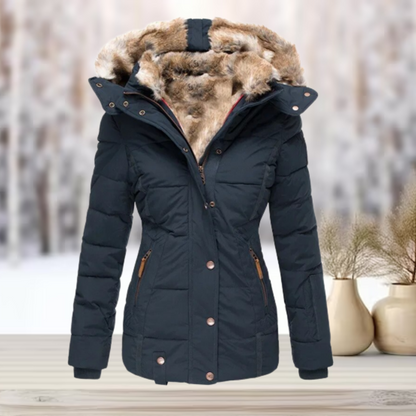 Elarova | Elegante Winterjacke mit Pelz und Kapuze