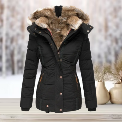 Elarova | Elegante Winterjacke mit Pelz und Kapuze