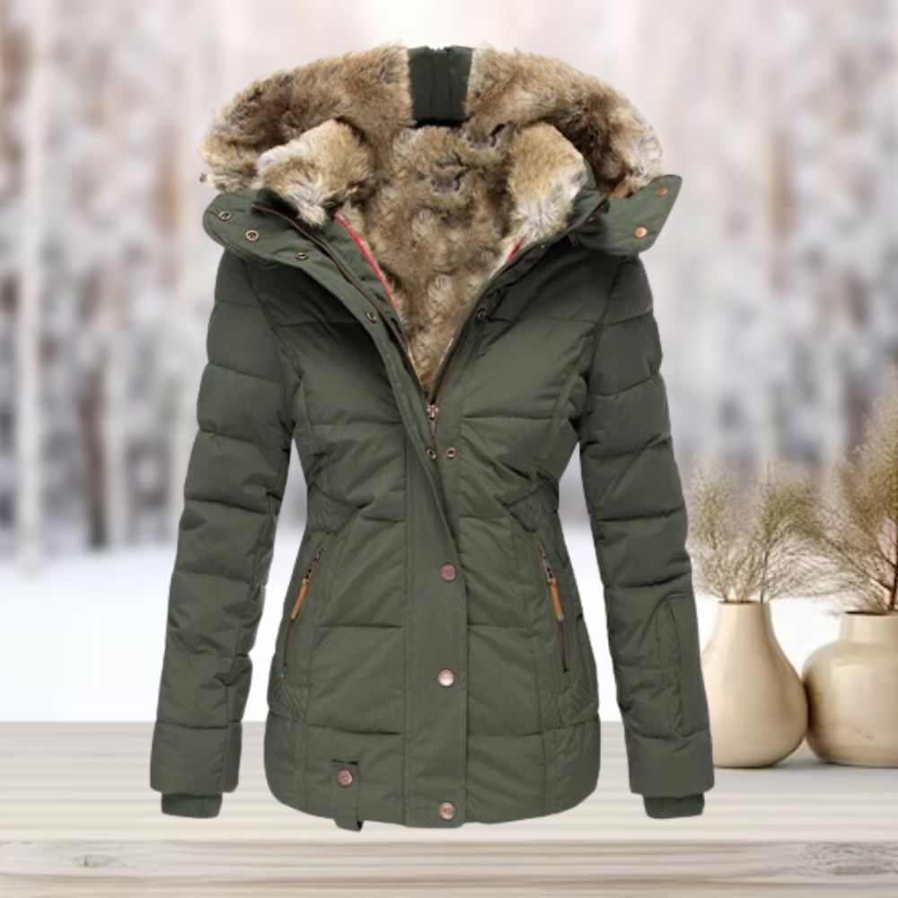 Elarova | Elegante Winterjacke mit Pelz und Kapuze