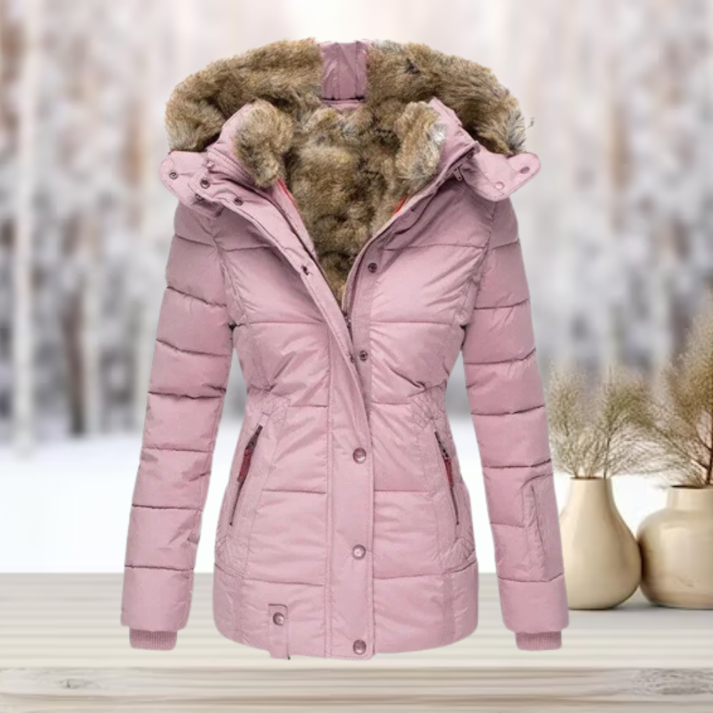 Elarova | Elegante Winterjacke mit Pelz und Kapuze