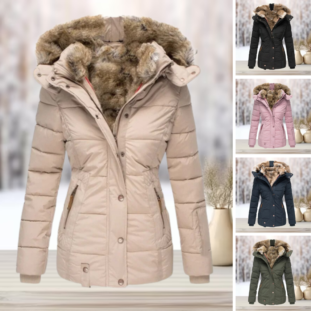 Elarova | Elegante Winterjacke mit Pelz und Kapuze
