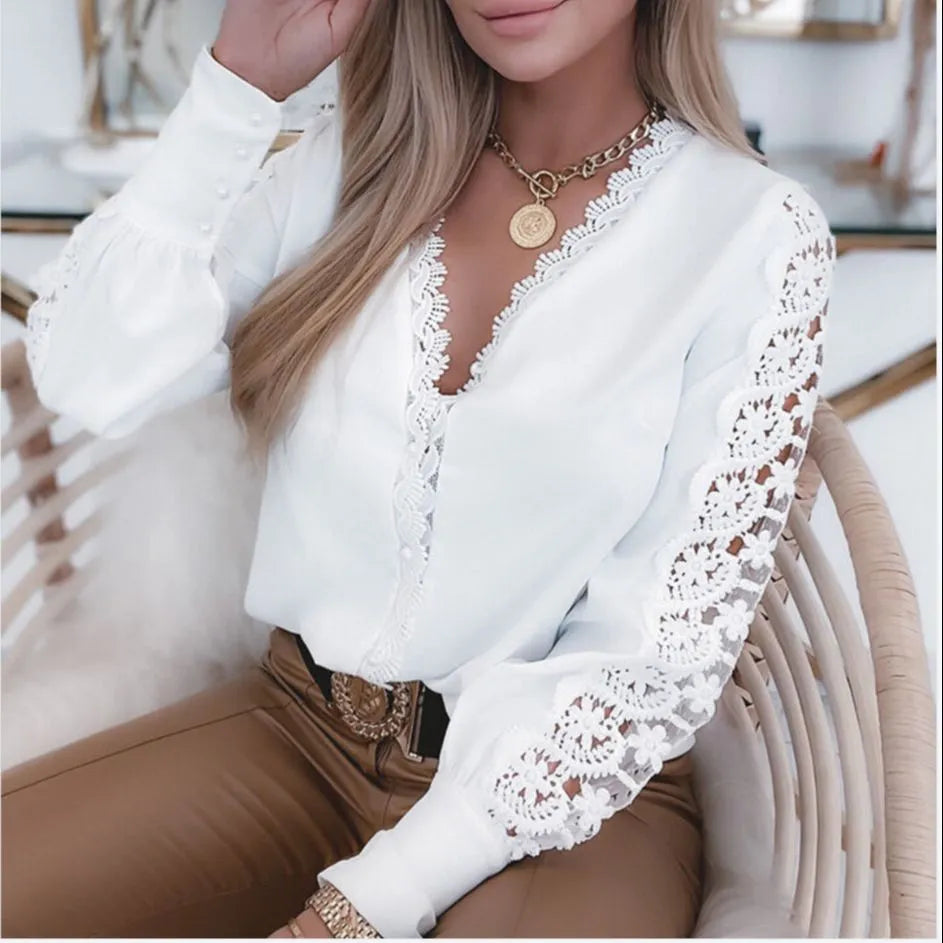 Elarova | Elegante weiße Damenbluse im 2024-Stil