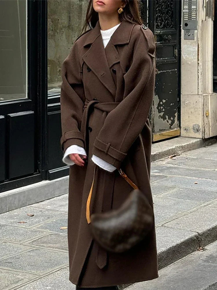Elarova | Eleganter DamenMaximantel Mit Doppelknopfreihe Und Gürtel Herbst Winter 2024
