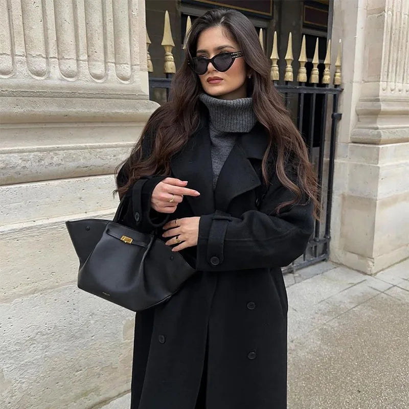 Elarova | Eleganter DamenMaximantel Mit Doppelknopfreihe Und Gürtel Herbst Winter 2024