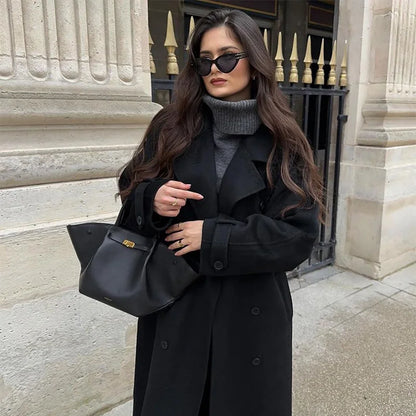 Elarova | Eleganter DamenMaximantel Mit Doppelknopfreihe Und Gürtel Herbst Winter 2024