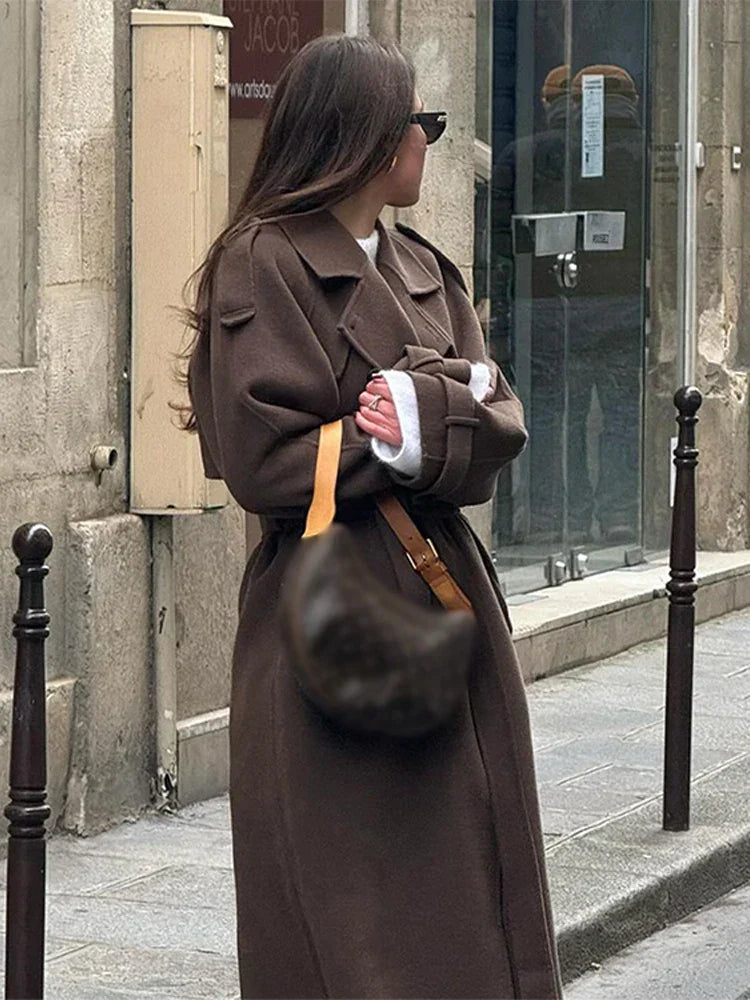 Elarova | Eleganter DamenMaximantel Mit Doppelknopfreihe Und Gürtel Herbst Winter 2024