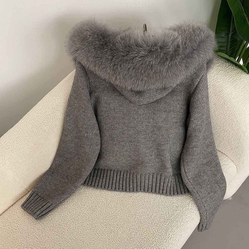 Elarova | Eleganter Strickjacke Mit Fellkragen