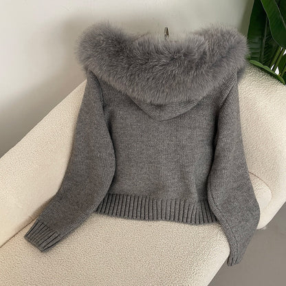 Elarova | Eleganter Strickjacke Mit Fellkragen