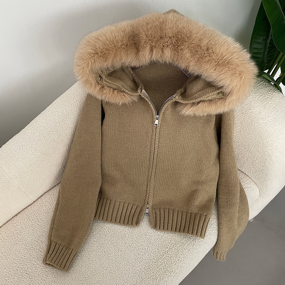 Elarova | Eleganter Strickjacke Mit Fellkragen