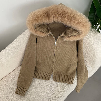 Elarova | Eleganter Strickjacke Mit Fellkragen