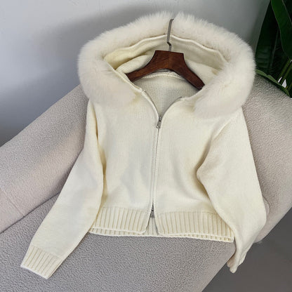 Elarova | Eleganter Strickjacke Mit Fellkragen
