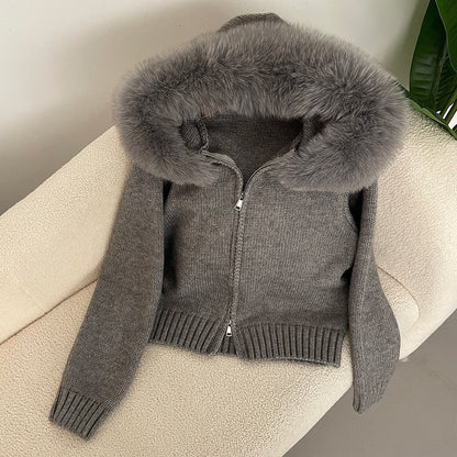Elarova | Eleganter Strickjacke Mit Fellkragen