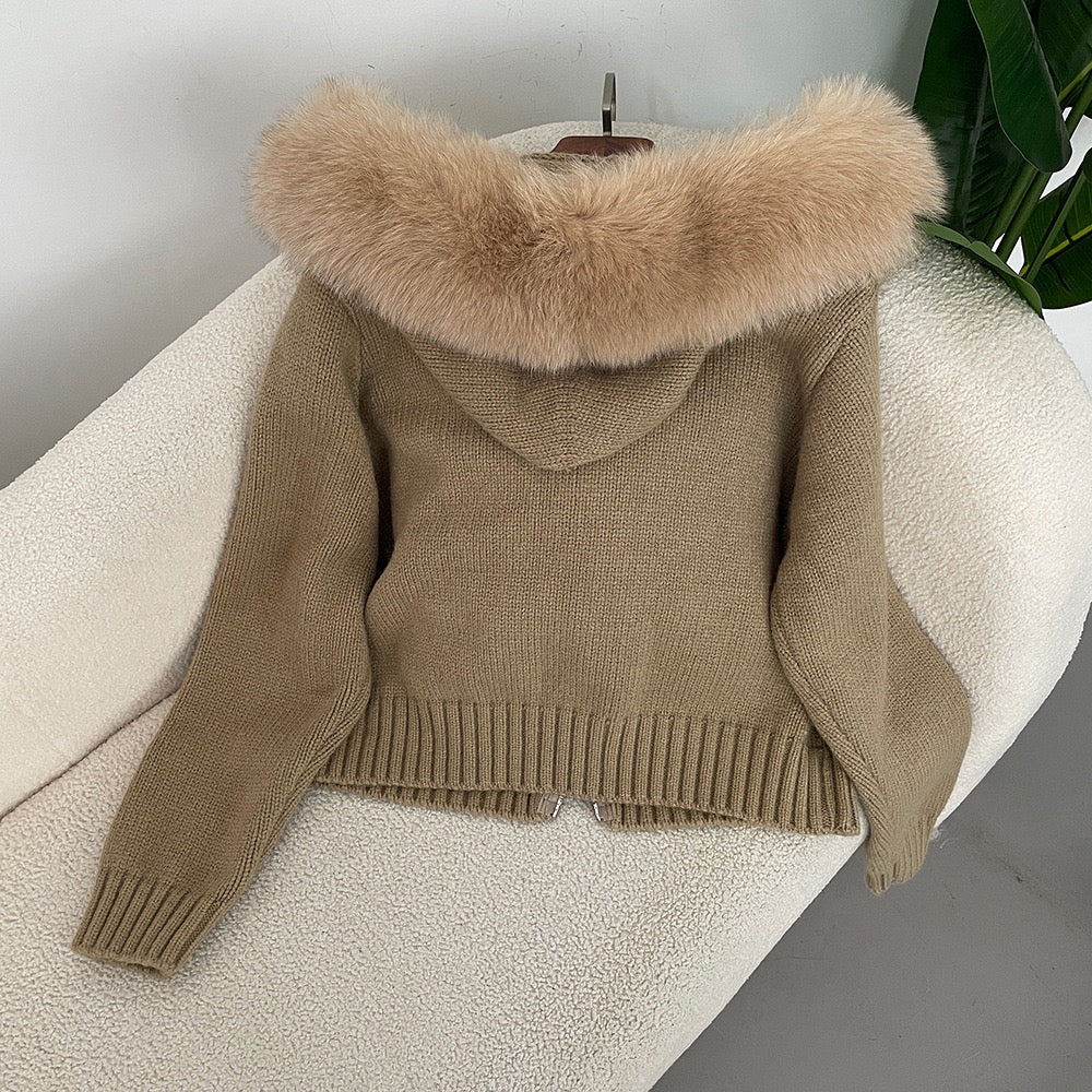 Elarova | Eleganter Strickjacke Mit Fellkragen