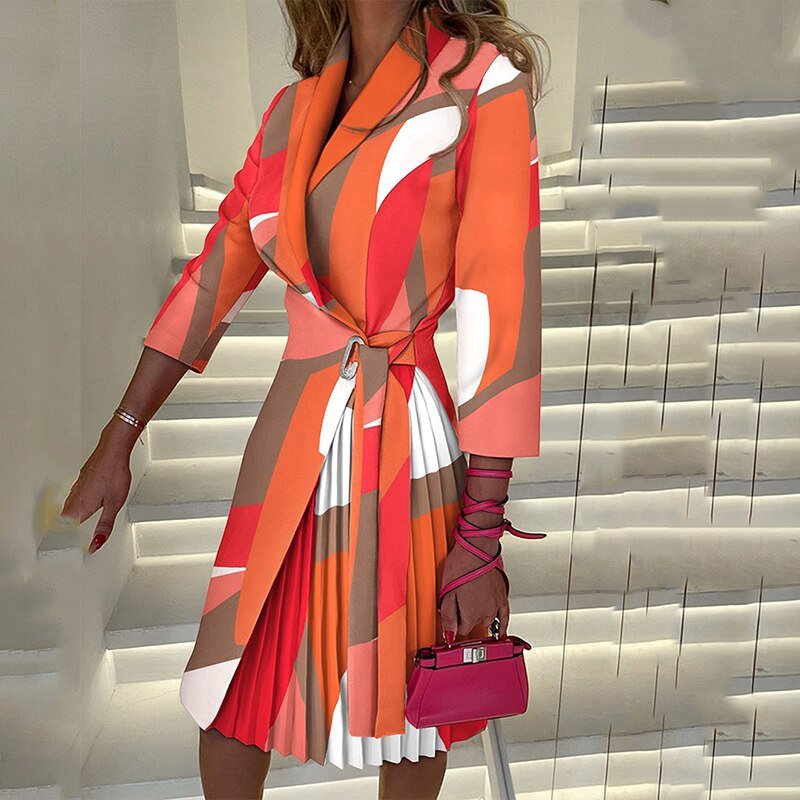 Elarova | Eleganter gekerbter Kragen Blazer Kleid