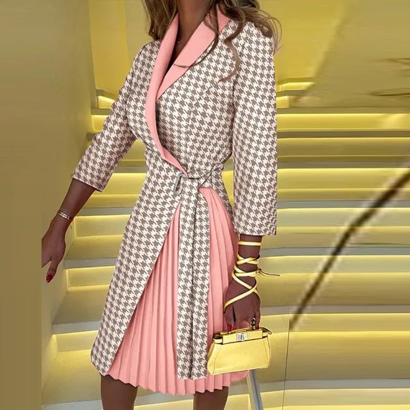 Elarova | Eleganter gekerbter Kragen Blazer Kleid