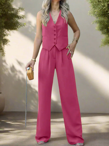 Elarova | Elegantes Damen Hosenanzug Set mit V-Ausschnitt und weitem Bein