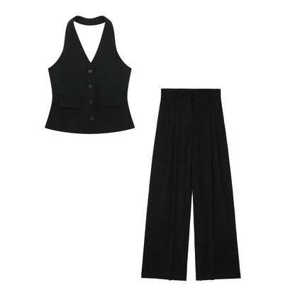 Elarova | Elegantes Damen Neckholder Set Rückenfrei Slim-Fit Hose