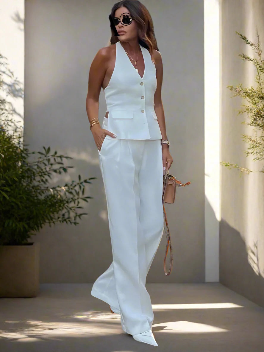 Elarova | Elegantes Damen Neckholder Set Rückenfrei Slim-Fit Hose