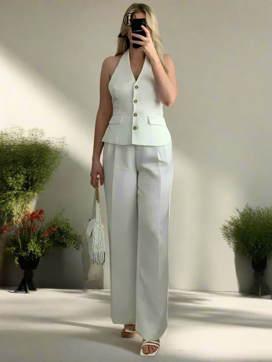 Elarova | Elegantes Damen Neckholder Set Rückenfrei Slim-Fit Hose