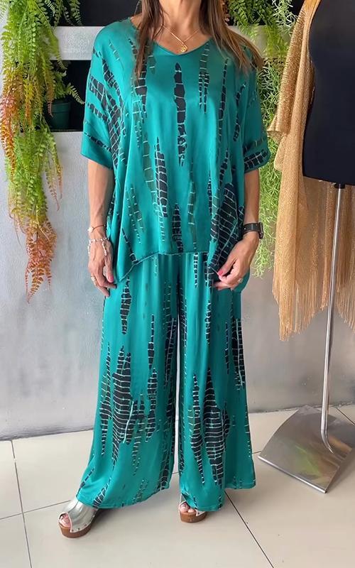 Elarova | Elegantes Damen Satinanzug Set Rundhals