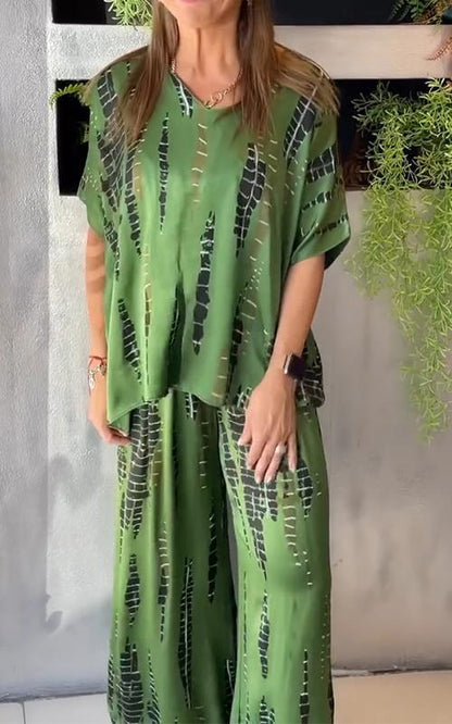 Elarova | Elegantes Damen Satinanzug Set Rundhals