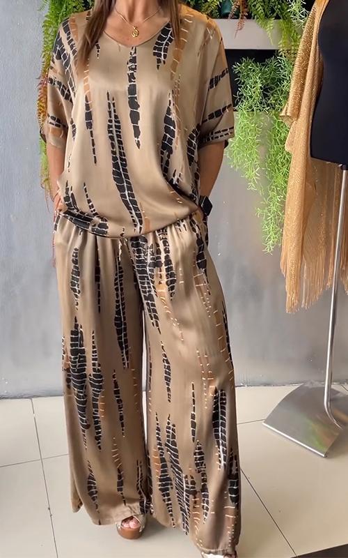 Elarova | Elegantes Damen Satinanzug Set Rundhals