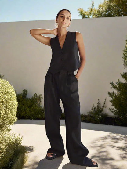 Elarova | Elegantes Damen Zweiteiler Set Business Casual Ärmellos mit Weitem Bein