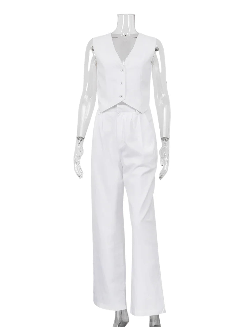Elarova | Elegantes Damen Zweiteiler Set Business Casual Ärmellos mit Weitem Bein