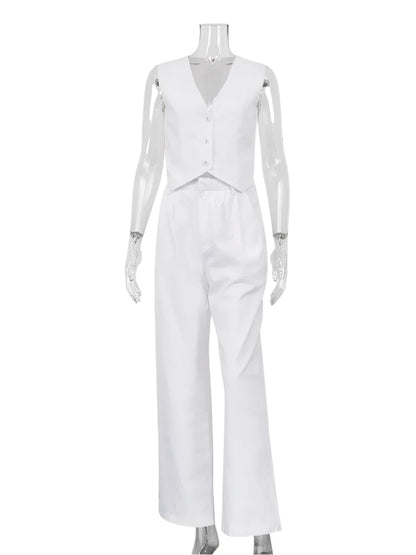 Elarova | Elegantes Damen Zweiteiler Set Business Casual Ärmellos mit Weitem Bein
