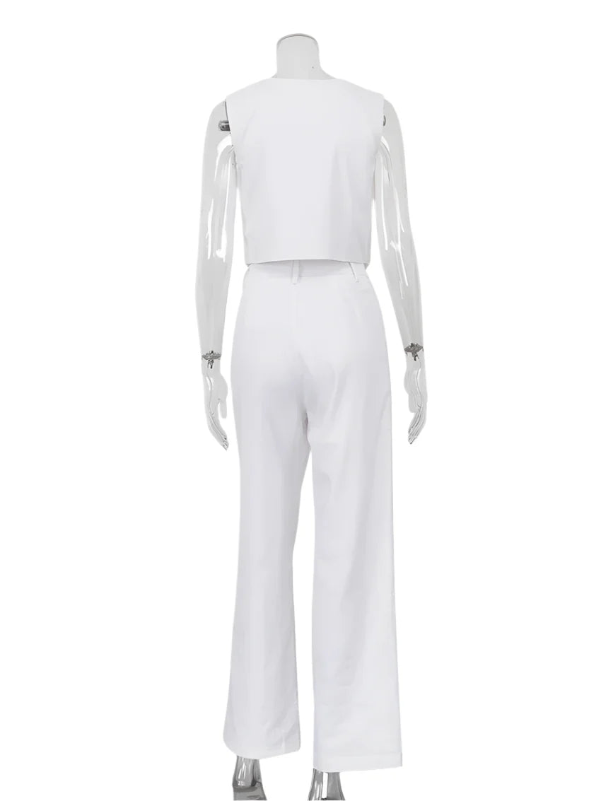 Elarova | Elegantes Damen Zweiteiler Set Business Casual Ärmellos mit Weitem Bein