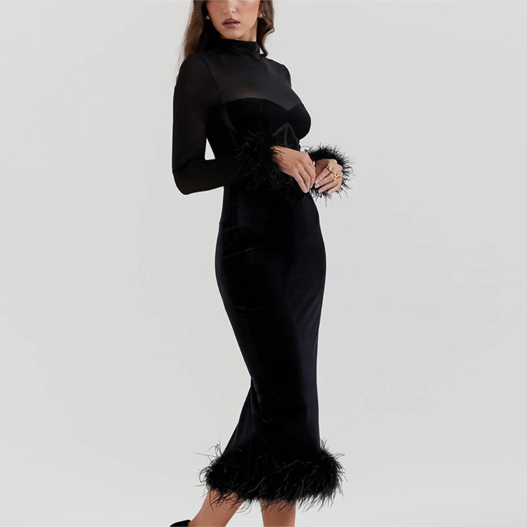 Elarova Elegantes Feder-Midi-Kleid für Damen