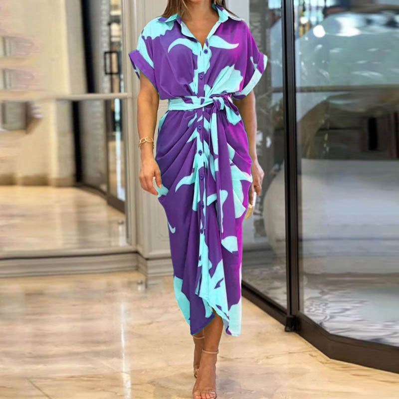 Elarova: Elegantes Kurzarm-Blusenkleid mit Blumenmuster