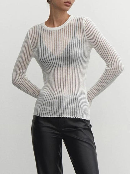 Elarova | Elegantes gestreiftes durchsichtiges Top