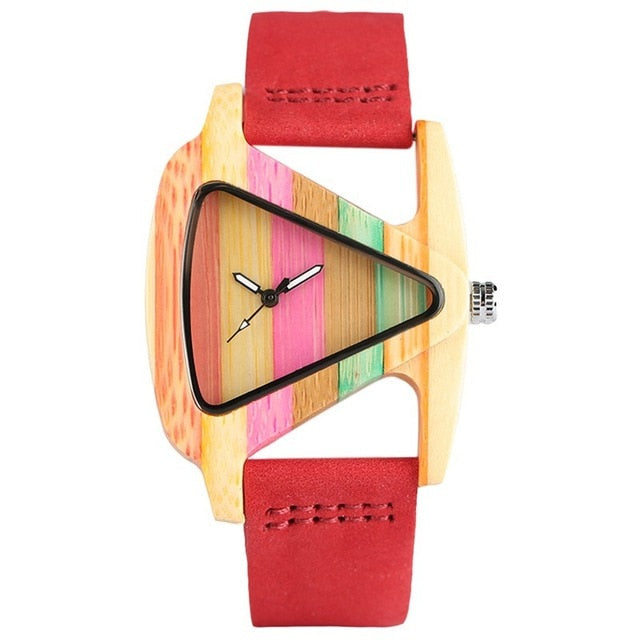 Elarova | Farbige Dreieck Bamboo Wood Uhr