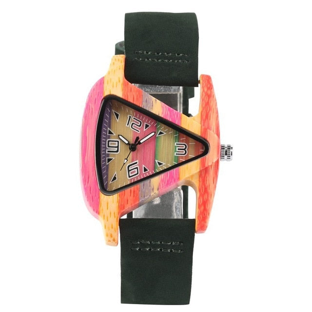 Elarova | Farbige Dreieck Bamboo Wood Uhr