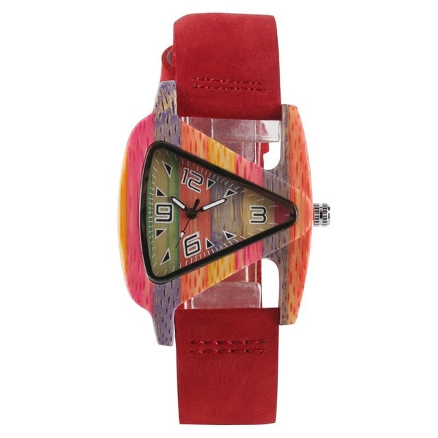 Elarova | Farbige Dreieck Bamboo Wood Uhr