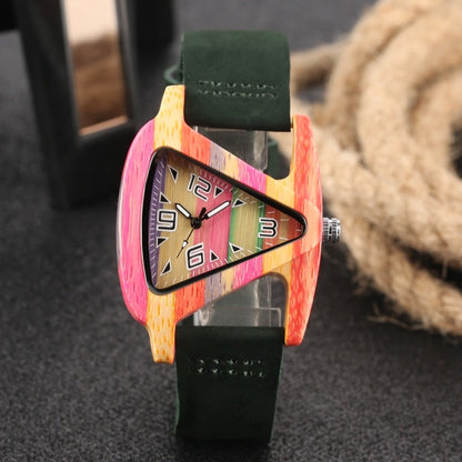 Elarova | Farbige Dreieck Bamboo Wood Uhr