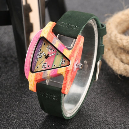 Elarova | Farbige Dreieck Bamboo Wood Uhr