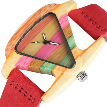 Elarova | Farbige Dreieck Bamboo Wood Uhr