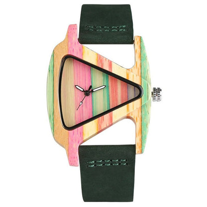 Elarova | Farbige Dreieck Bamboo Wood Uhr