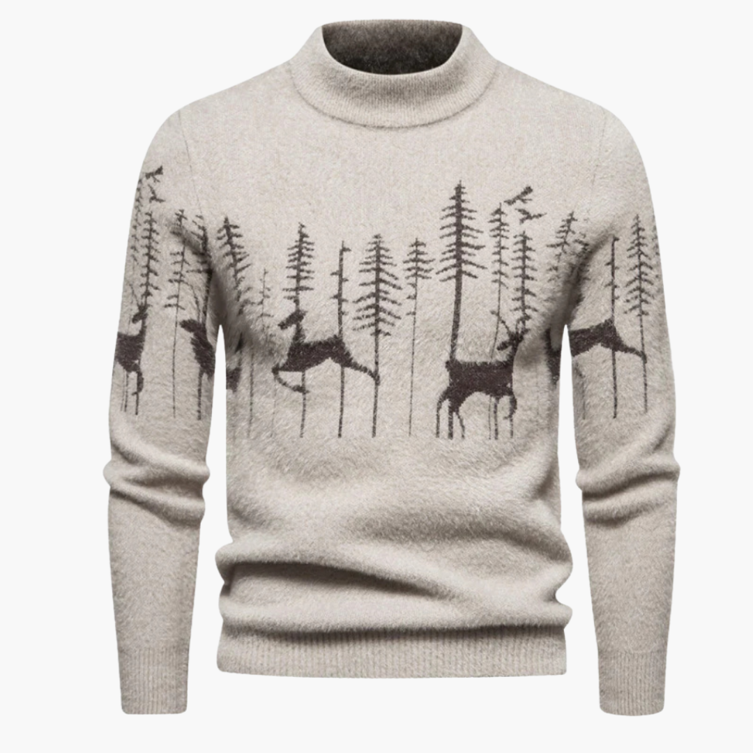 Elarova | Festlicher Weihnachtspullover für Herren mit Rentier und Baummuster
