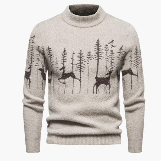 Elarova | Festlicher Weihnachtspullover für Herren mit Rentier und Baummuster