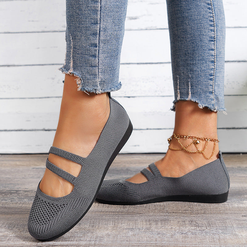 Elarova | Flache Slipper Mit Riemen Über Dem Spann Und Flacher Sohle Für Damen