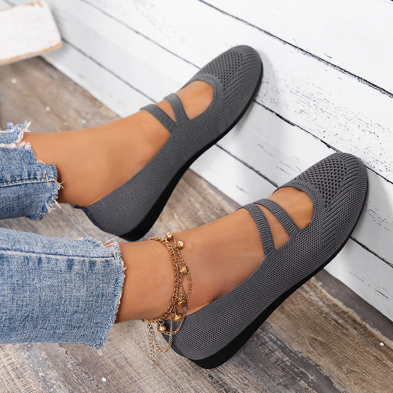 Elarova | Flache Slipper Mit Riemen Über Dem Spann Und Flacher Sohle Für Damen