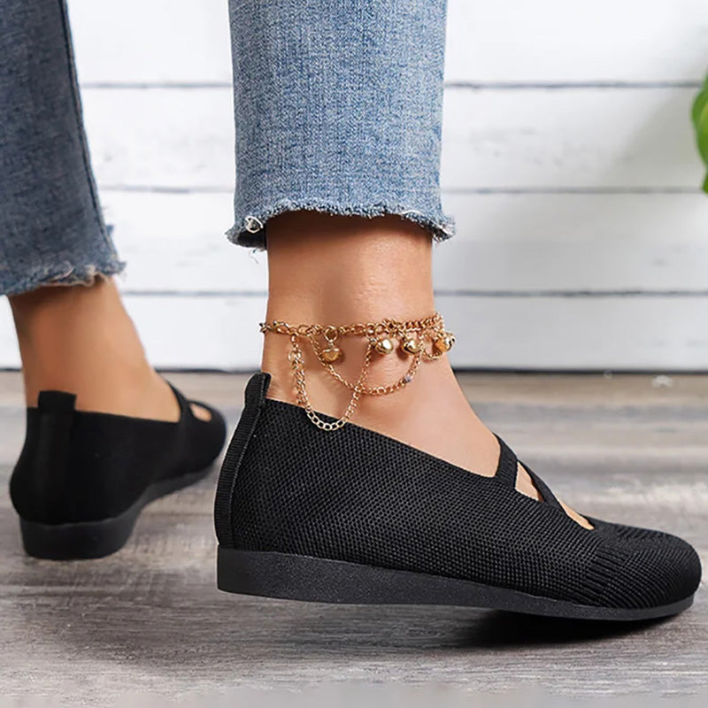 Elarova | Flache Slipper Mit Riemen Über Dem Spann Und Flacher Sohle Für Damen