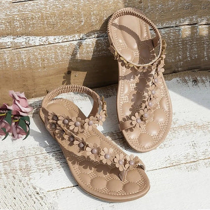 Elarova | Flache Sommer Blumen Sandalen