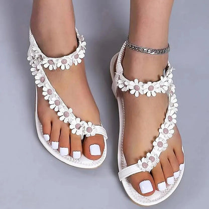 Elarova | Flache Sommer Blumen Sandalen
