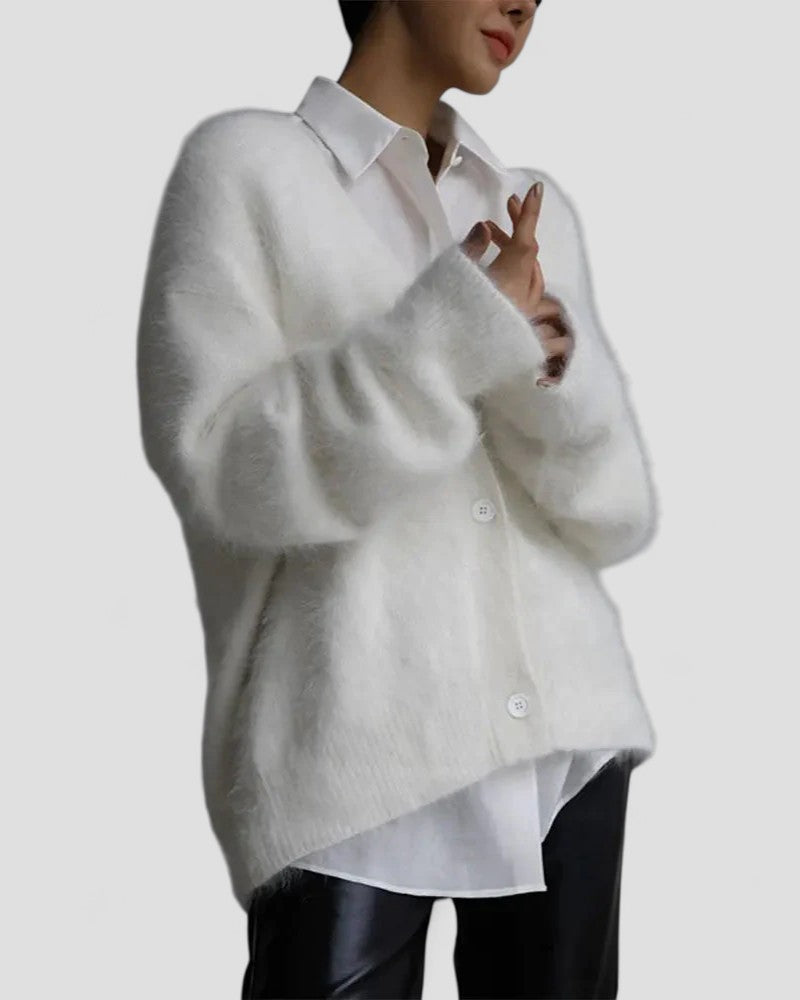 Elarova | Flauschiger Strickcardigan mit Knopfleiste