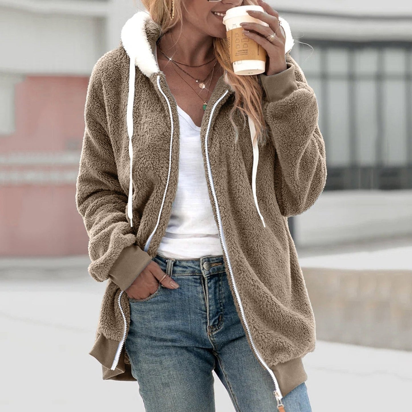 Elarova | Fleece cardigan | Kuscheliger Kapuzenjacke für Frauen